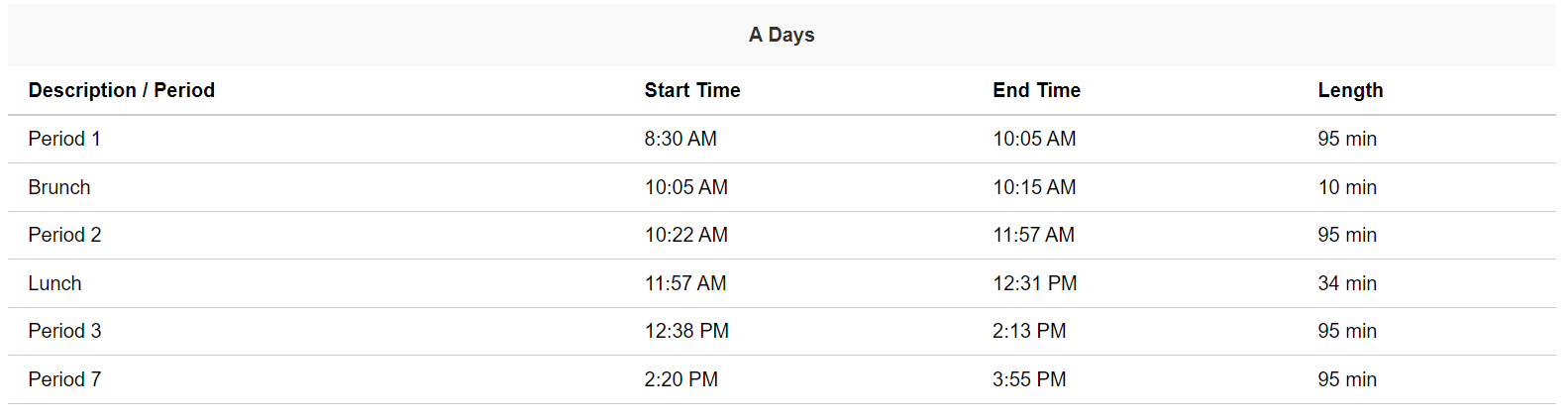 A-day schedule